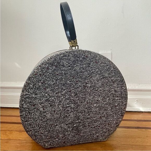 ♥️ Vintage Tweed 1950s Round Suitcase/Hat Box - Picture 4 of 11